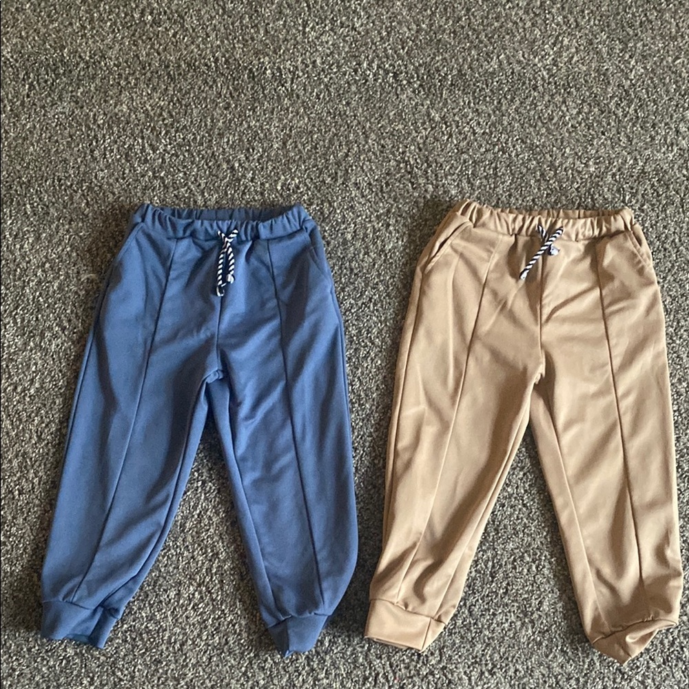 Blue and Tan Jogger Sweatpants with Elastic Waist